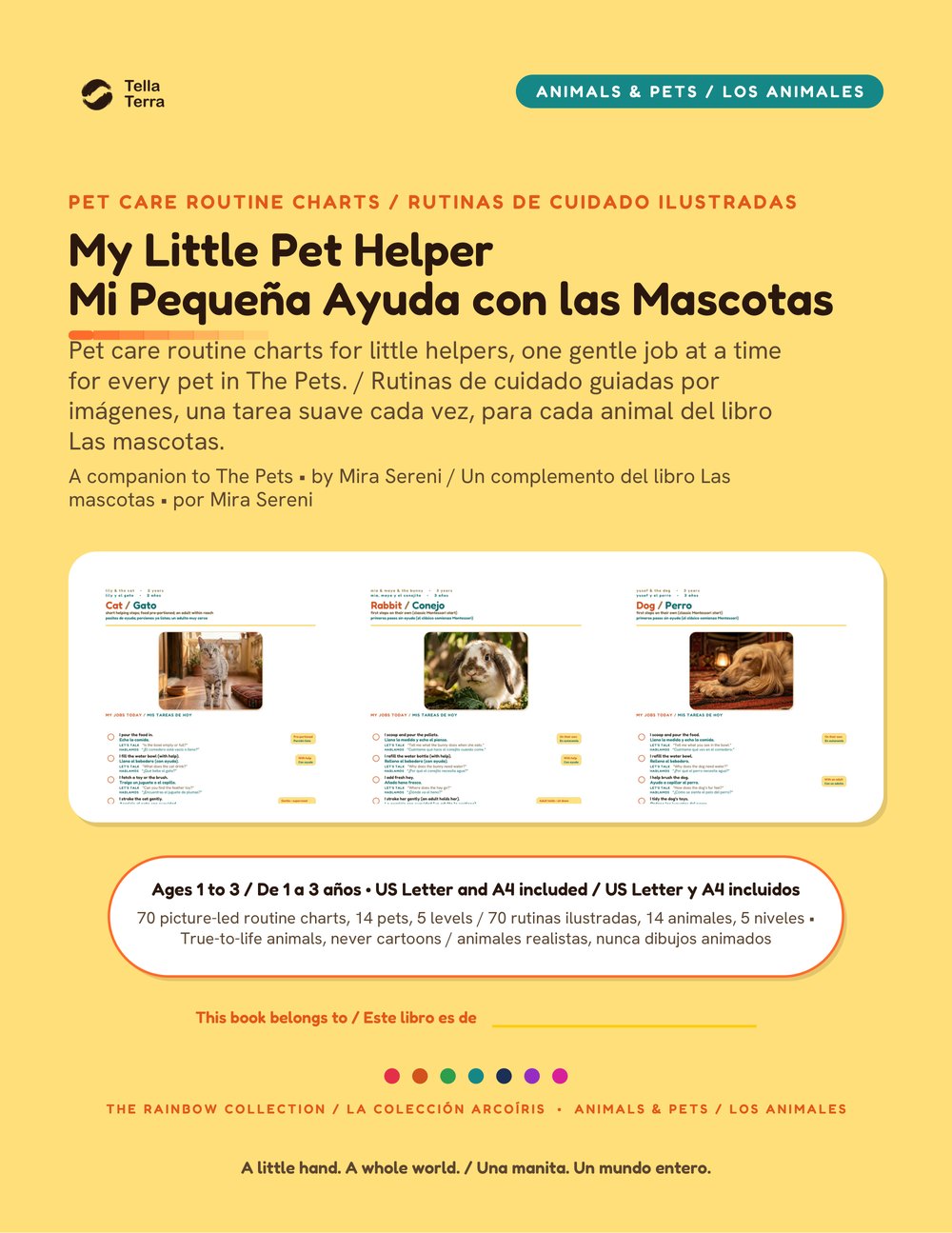 Cover of My Little Pet Helper, bilingual English and Spanish edition, Tella Terra pet-care routine charts
