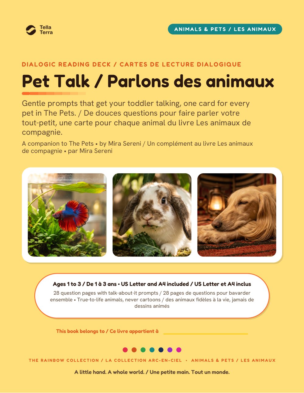 Cover of Pet Talk, bilingual English and French edition, a Tella Terra dialogic reading card deck